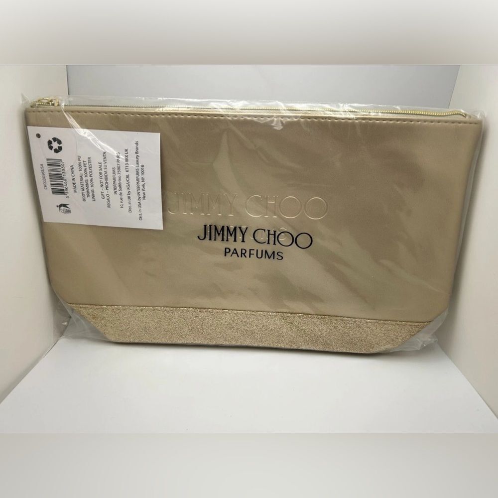 JIMMY CHOO PARFUMS TOILETRY GOLD MAKE UP POUCH , CARRYING CASE  NEW WITH TAGS